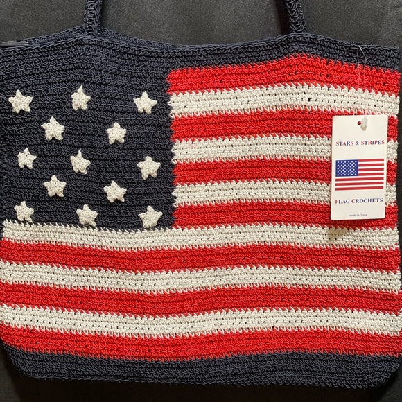 Chateau American Flag Red White Blue Crochet Purse Handbag Bag USA Patriotic NWT - Picture 3 of 7